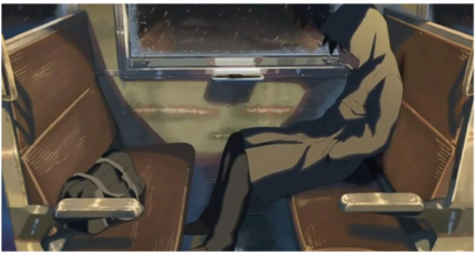 Figura 2: Imagen de Takaki en el tren viajando para visitar a Akari de clases.