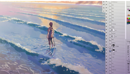 Figura 6: Imagen del trabajo en Adobe Photoshop, extraída de la página oficial de Makoto Shinkai